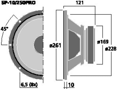 SP-10/250PRO 10" Bas PA Højttaler - 250W 8 Ohm med god Bas"