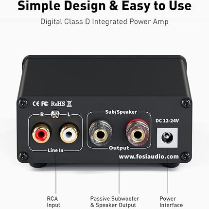 Fosi M04 Hi-Fi Forstærker 100W helt ned til 2 ohms belastning & Subwoofer Funktion