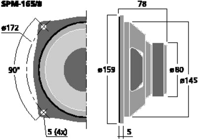 SPM-165/8 6,5" Bas-Mellemtonehøjttaler 150W 8 Ohm Papmembran"
