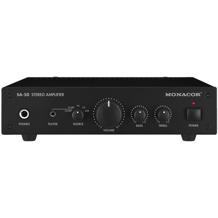 Monacor SA-50 Kompakt Forstærker 2x25W - Lydløs & Brugervenlig