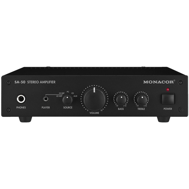 Monacor SA-50 Kompakt Forstærker 2x25W - Lydløs & Brugervenlig