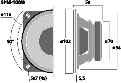 SPM-100/8 4" Højttalerenhed 50W 8 Ohm til B&O - Bas/Mellemtone