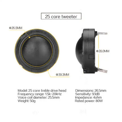 Neodymium 1" Tekstil Dome Diskant Sæt - 80W, 4 Ohm, 93dB