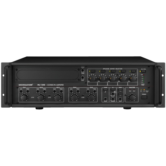 Monacor PA-1240 Forstærker - 240W, 5-Zone, Krystalklar Lyd